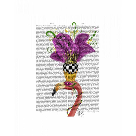 Mardi Gras Flamingo Portrait White Modern Wood Framed Art Print by Fab Funky