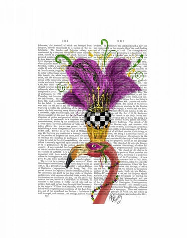 Mardi Gras Flamingo Portrait Black Ornate Wood Framed Art Print with Double Matting by Fab Funky