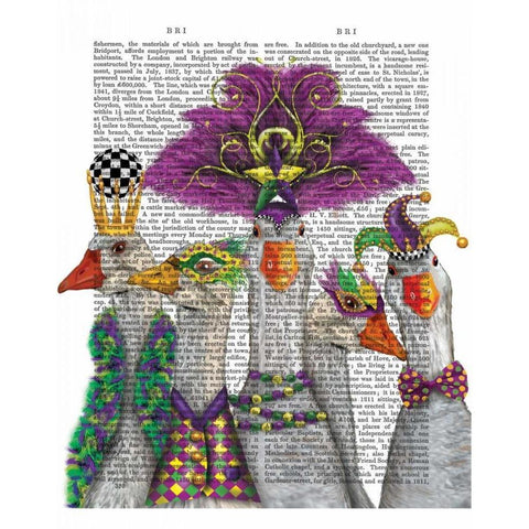 Mardi Gras Gaggle of Geese White Modern Wood Framed Art Print by Fab Funky