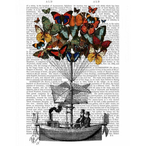 Butterfly Airship Black Modern Wood Framed Art Print with Double Matting by Fab Funky