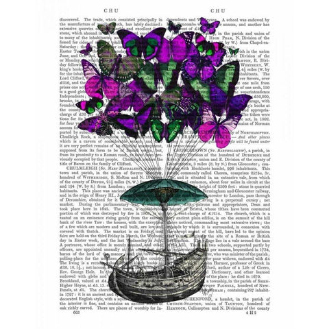 Butterfly Airship 2 Purple and Green Black Modern Wood Framed Art Print with Double Matting by Fab Funky