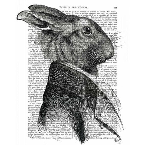 Rabbit Portrait Profile Gold Ornate Wood Framed Art Print with Double Matting by Fab Funky