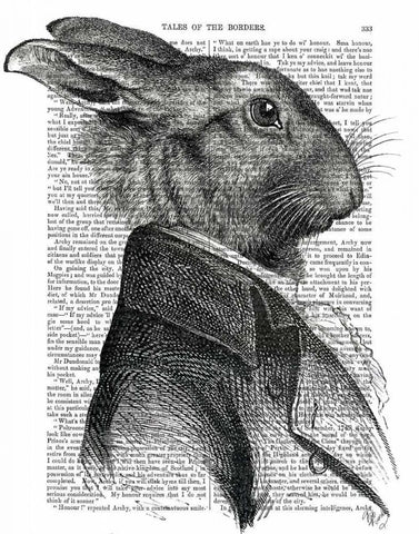 Rabbit Portrait Profile White Modern Wood Framed Art Print with Double Matting by Fab Funky