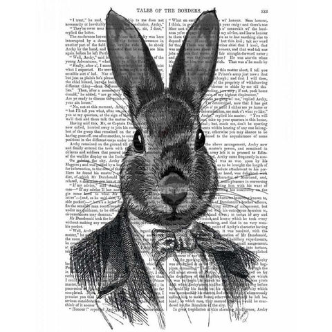 Rabbit In Suit Portrait Gold Ornate Wood Framed Art Print with Double Matting by Fab Funky