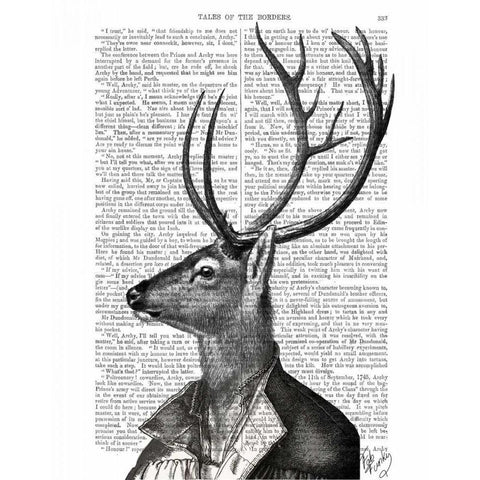 Deer Portrait 2 Black Modern Wood Framed Art Print with Double Matting by Fab Funky