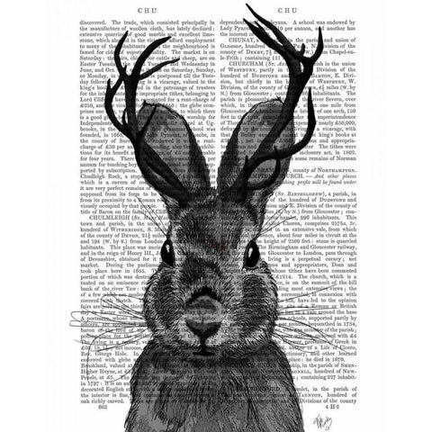 Jackalope with Grey Antlers White Modern Wood Framed Art Print by Fab Funky