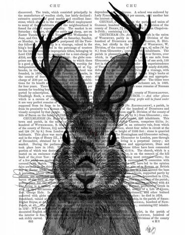 Jackalope with Grey Antlers Black Ornate Wood Framed Art Print with Double Matting by Fab Funky