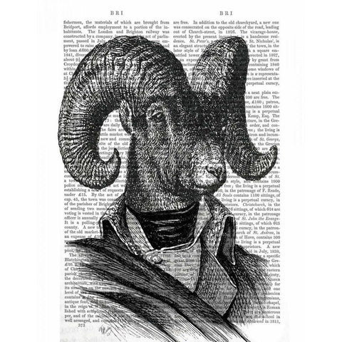 Mountain Goat Portrait Gold Ornate Wood Framed Art Print with Double Matting by Fab Funky