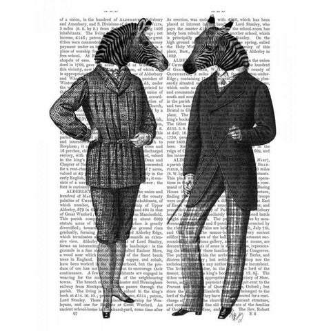 Two Zebra Gentlemen Black Modern Wood Framed Art Print with Double Matting by Fab Funky