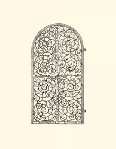 B-W Wrought Iron Gate VI Black Ornate Wood Framed Art Print with Double Matting by Unknown