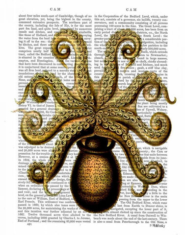 Vintage Yellow Octopus Underside White Modern Wood Framed Art Print with Double Matting by Fab Funky