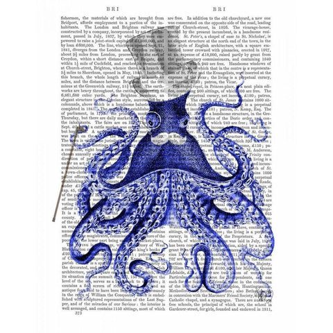 Octopus About Town Gold Ornate Wood Framed Art Print with Double Matting by Fab Funky