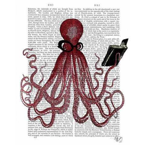 Intelligent Octopus Black Modern Wood Framed Art Print with Double Matting by Fab Funky