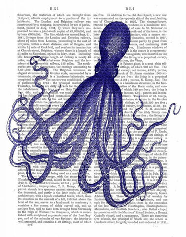 Blue Octopus 4 Black Ornate Wood Framed Art Print with Double Matting by Fab Funky