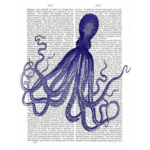 Blue Octopus 4 Black Modern Wood Framed Art Print with Double Matting by Fab Funky