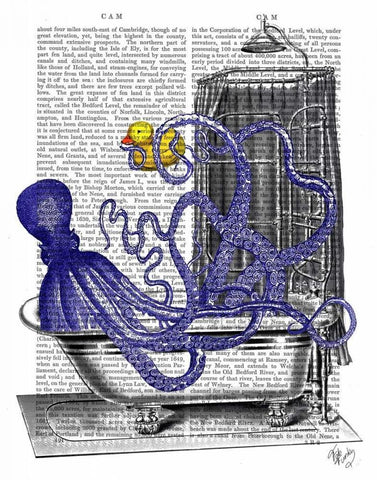 Octopus in Bath White Modern Wood Framed Art Print with Double Matting by Fab Funky