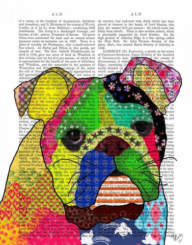 Patchwork Bulldog White Modern Wood Framed Art Print with Double Matting by Fab Funky