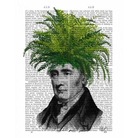 Fern Head Plant Head White Modern Wood Framed Art Print by Fab Funky