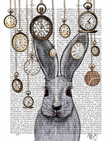 Rabbit Time White Modern Wood Framed Art Print with Double Matting by Fab Funky