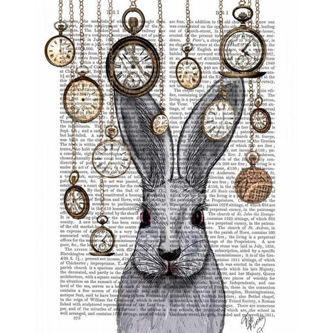 Rabbit Time Black Modern Wood Framed Art Print with Double Matting by Fab Funky