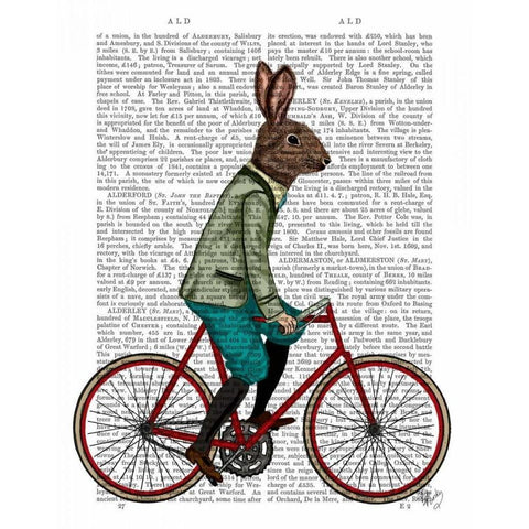 Rabbit On Bike Gold Ornate Wood Framed Art Print with Double Matting by Fab Funky