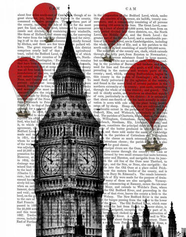 Big Ben and Red Hot Air Balloons White Modern Wood Framed Art Print with Double Matting by Fab Funky