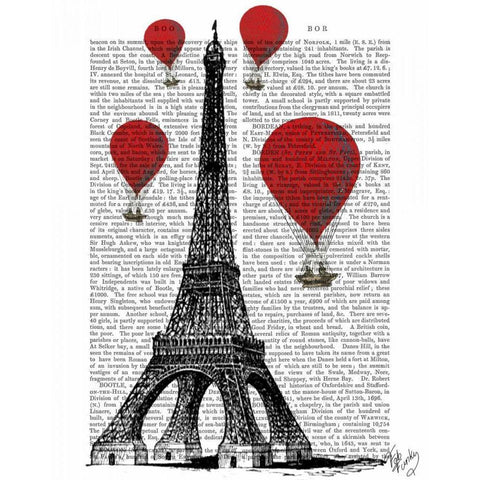 Eiffel Tower and Red Hot Air Balloons White Modern Wood Framed Art Print by Fab Funky