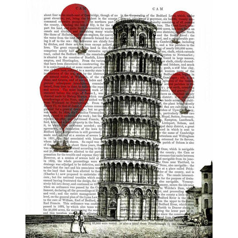 Tower of Pisa and Red Hot Air Balloons Gold Ornate Wood Framed Art Print with Double Matting by Fab Funky