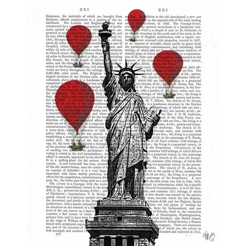 Statue Of Liberty and Red Hot Air Balloons Black Modern Wood Framed Art Print with Double Matting by Fab Funky