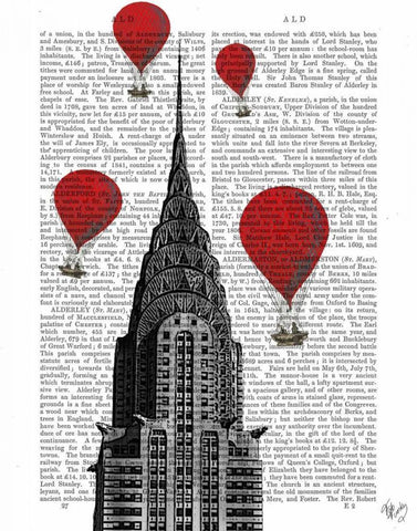 Chrysler Building and Red Hot Air Balloons White Modern Wood Framed Art Print with Double Matting by Fab Funky