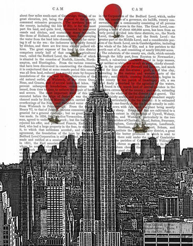 Empire State Building and Red Hot Air Balloons Black Ornate Wood Framed Art Print with Double Matting by Fab Funky