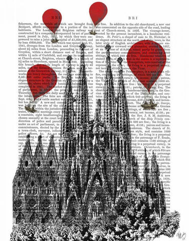 Sagrada Familia and Red Hot Air Balloons Black Ornate Wood Framed Art Print with Double Matting by Fab Funky