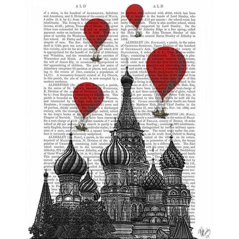 St Basils Cathedral and Red Hot Air Balloons Gold Ornate Wood Framed Art Print with Double Matting by Fab Funky