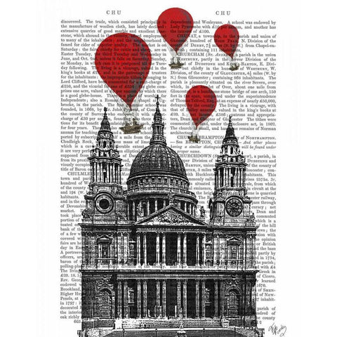 St Pauls Cathedral and Red Hot Air Balloons Gold Ornate Wood Framed Art Print with Double Matting by Fab Funky