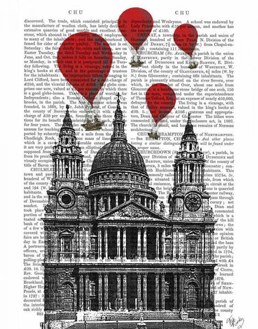 St Pauls Cathedral and Red Hot Air Balloons White Modern Wood Framed Art Print with Double Matting by Fab Funky