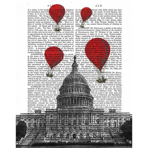 US Capitol Building and Red Hot Air Balloons Black Modern Wood Framed Art Print with Double Matting by Fab Funky