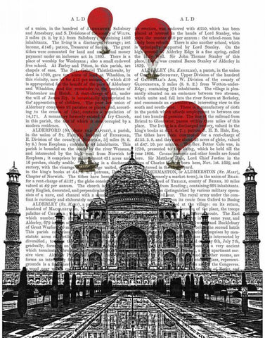 Taj Mahal and Red Hot Air Balloons Black Ornate Wood Framed Art Print with Double Matting by Fab Funky