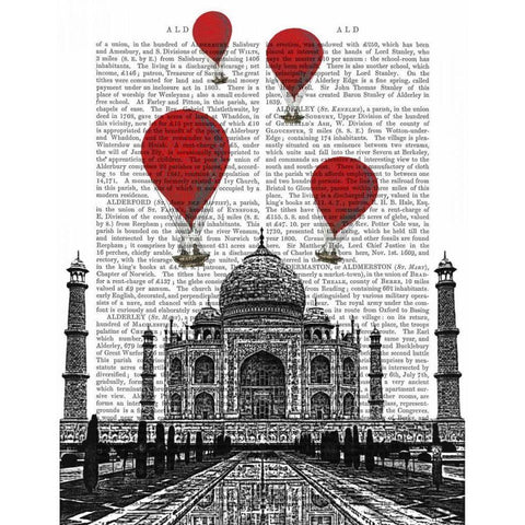 Taj Mahal and Red Hot Air Balloons Gold Ornate Wood Framed Art Print with Double Matting by Fab Funky