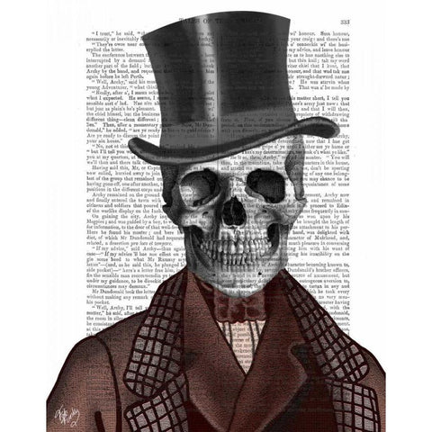 Skeleton Gentleman and Top hat Gold Ornate Wood Framed Art Print with Double Matting by Fab Funky