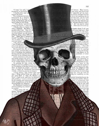 Skeleton Gentleman and Top hat Black Ornate Wood Framed Art Print with Double Matting by Fab Funky