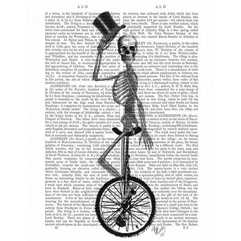 Skeleton on Unicycle Gold Ornate Wood Framed Art Print with Double Matting by Fab Funky