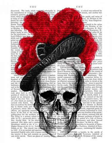 Skull with Red Hat Black Ornate Wood Framed Art Print with Double Matting by Fab Funky