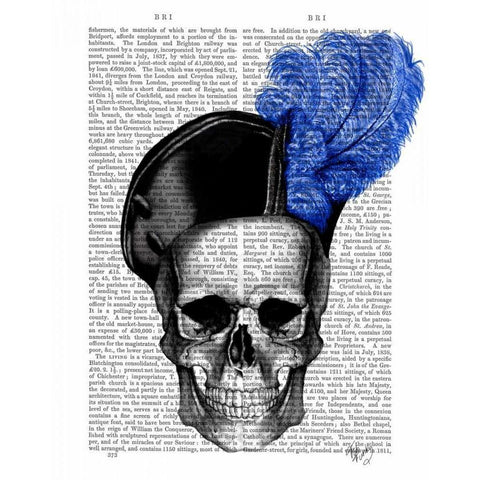 Skull with Blue Hat Gold Ornate Wood Framed Art Print with Double Matting by Fab Funky