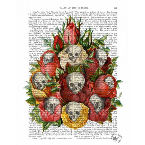 Bouquet of Skulls Gold Ornate Wood Framed Art Print with Double Matting by Fab Funky