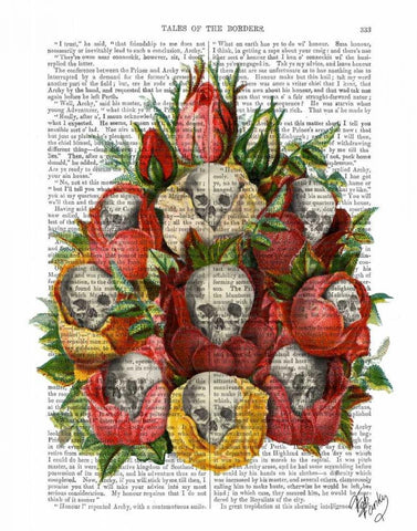 Bouquet of Skulls Black Ornate Wood Framed Art Print with Double Matting by Fab Funky