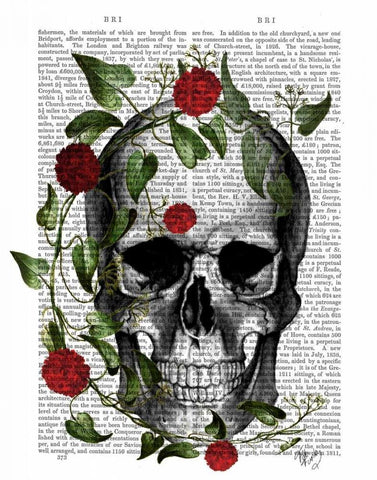 Skull Vines and Flowers White Modern Wood Framed Art Print with Double Matting by Fab Funky