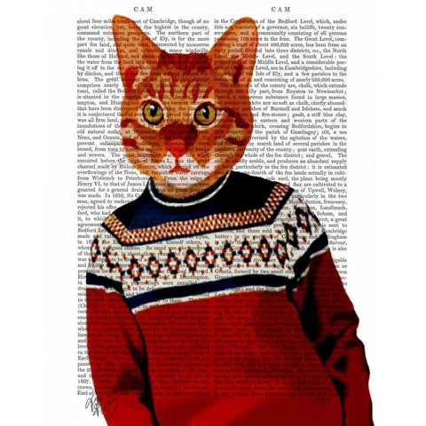 Cat in Ski Sweater Black Modern Wood Framed Art Print with Double Matting by Fab Funky