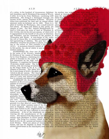 German Shepherd in Red Woolly Hat White Modern Wood Framed Art Print with Double Matting by Fab Funky