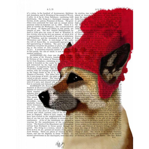 German Shepherd in Red Woolly Hat Gold Ornate Wood Framed Art Print with Double Matting by Fab Funky