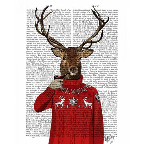 Deer in Ski Sweater Black Modern Wood Framed Art Print with Double Matting by Fab Funky